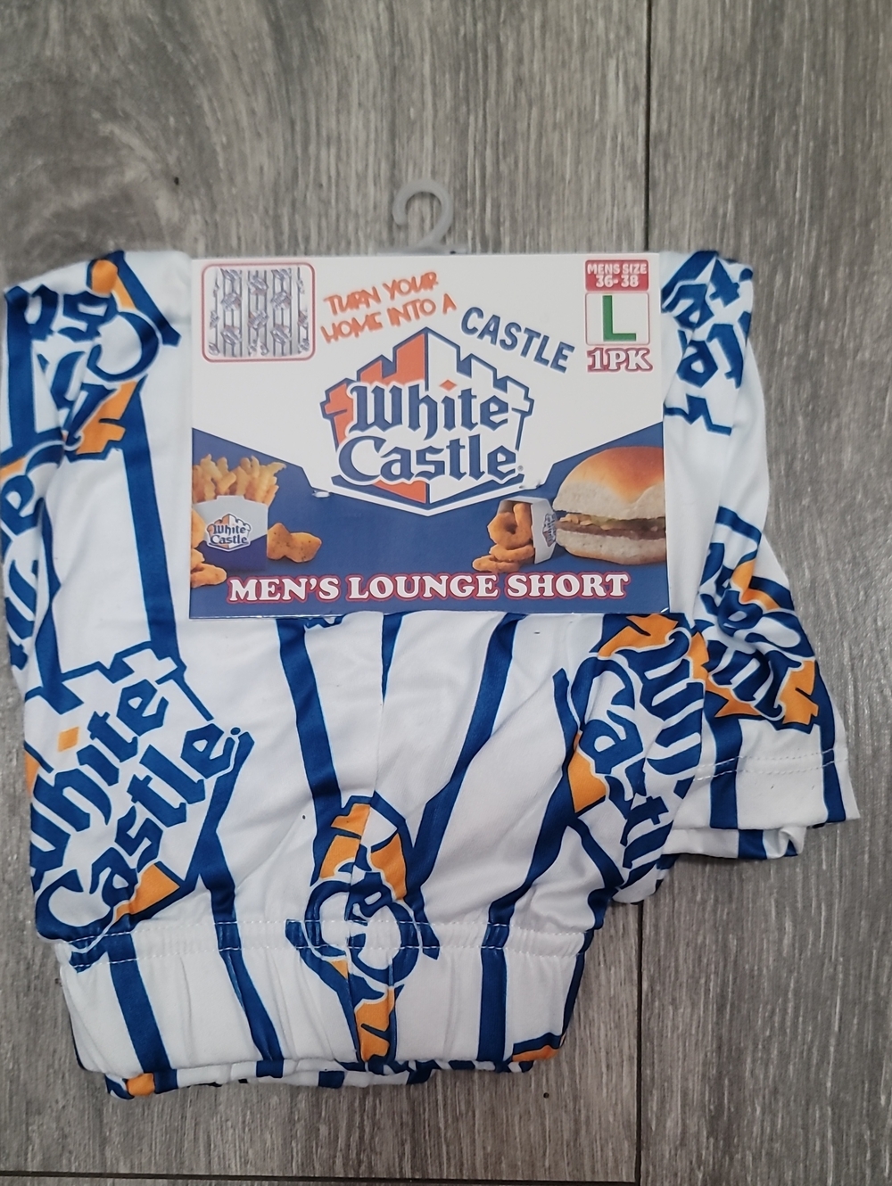 White Castle Blue, White and Yellow Logo Print Men's Lounge Shorts